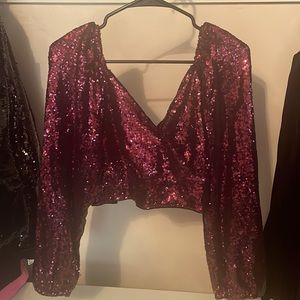Lulus M sequin long sleeve crop top